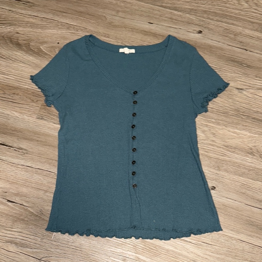 Maurice’s Button Down Ribbed Lettuce Edge Top